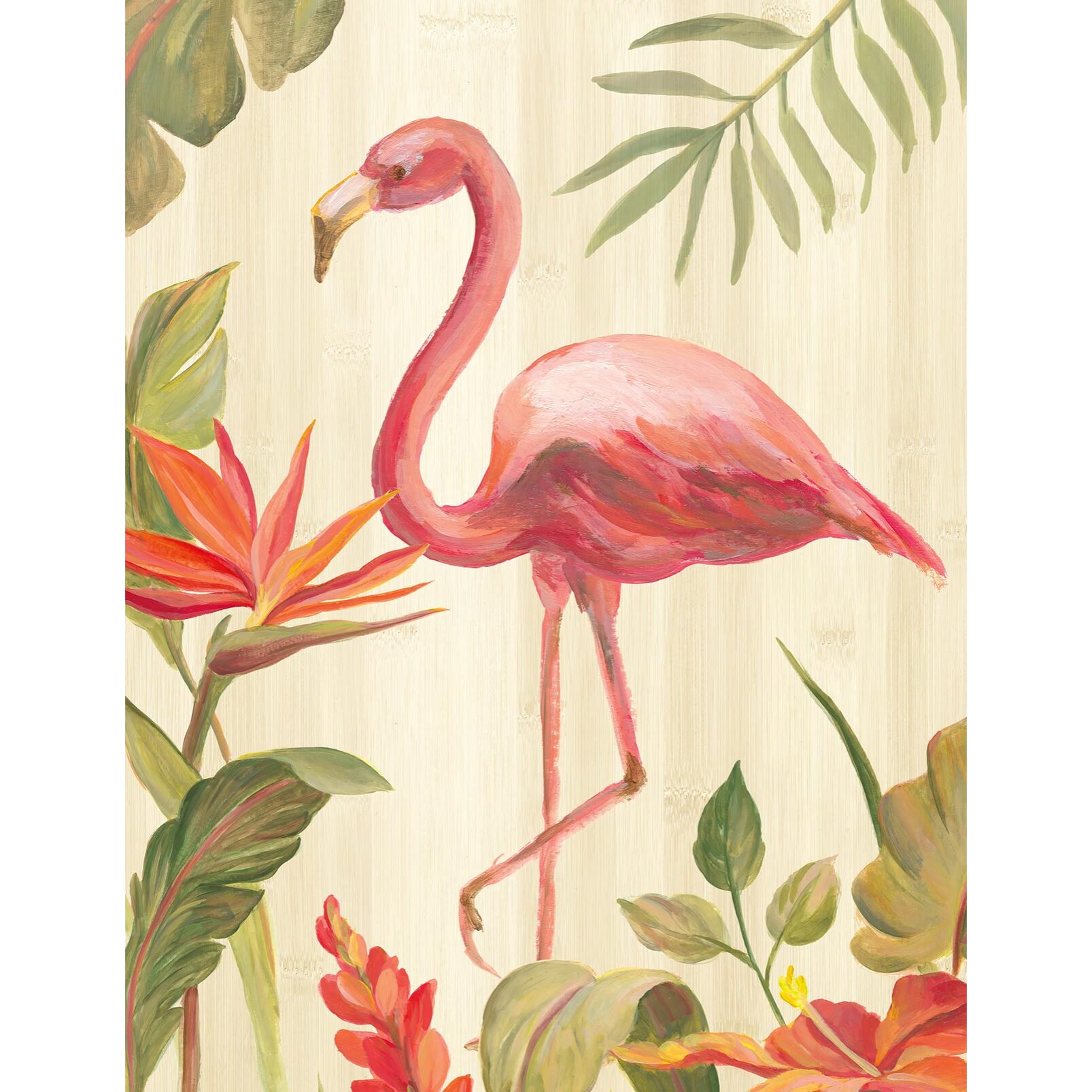 Papier peint exotique flamant rose en aquarelle Intissé