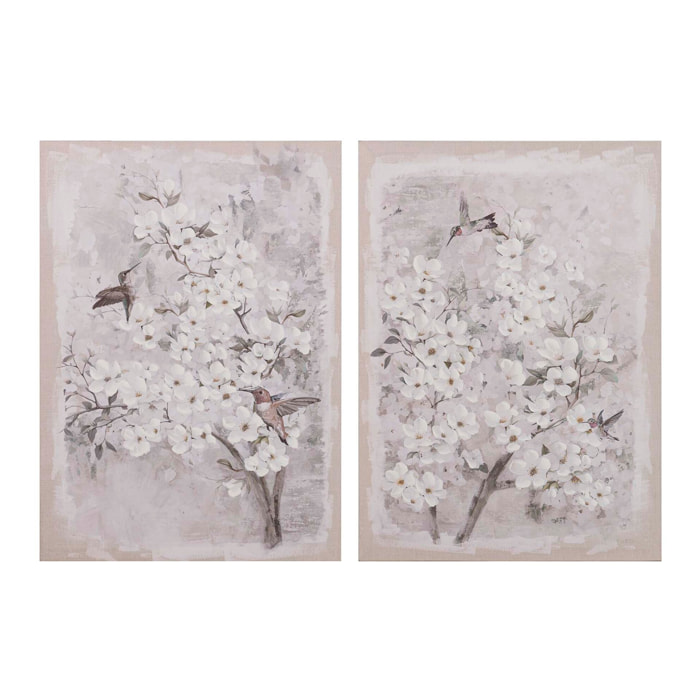Set 2 Lienzos Almendro 40% Pintado Mano 50x3x70 Cm