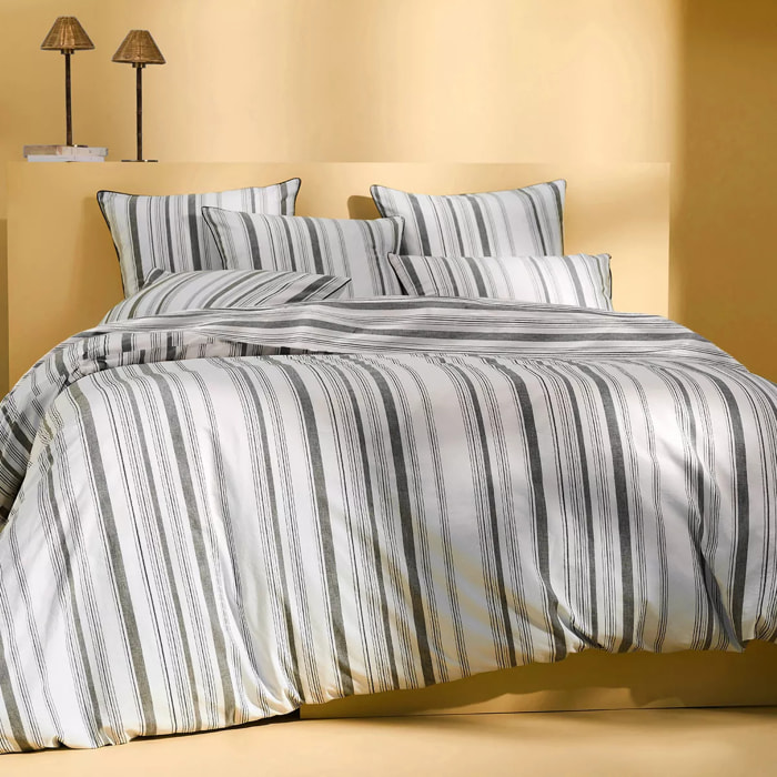 Drap plat pur coton lavé tissé teint rayé anthracite noir Portland granit