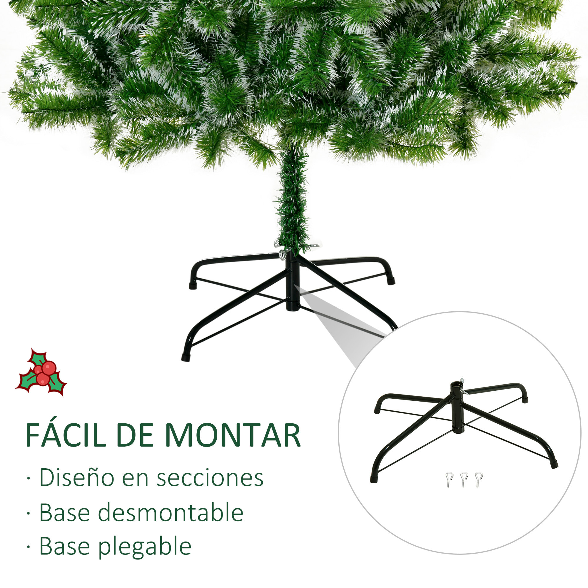 HOMCOM Árbol de Navidad Artificial 210 cm con 968 Ramas Hojas de PET y Soporte de Metal Decoración Navideña para Interior Salón Fiestas Ø100x210 cm Verde