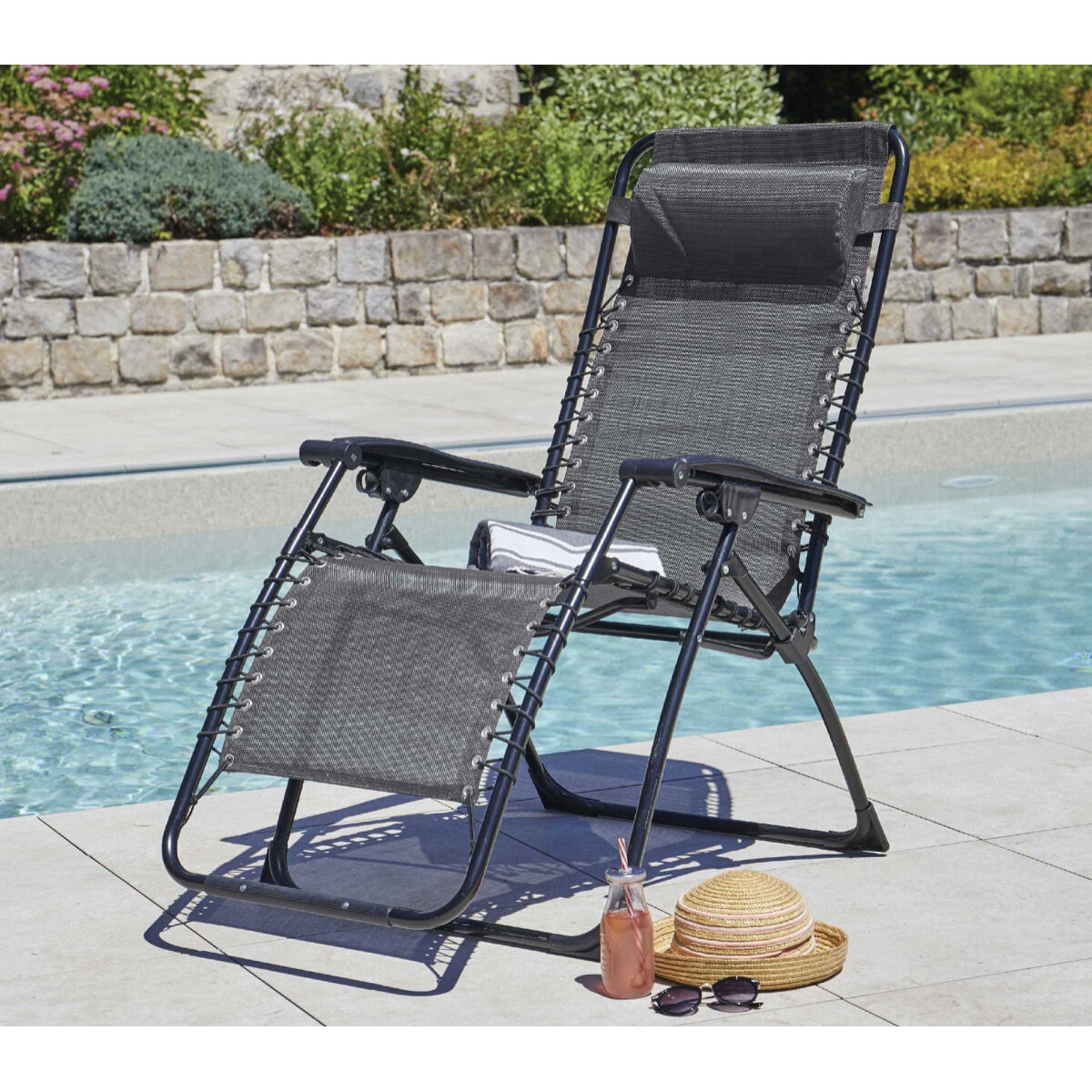 Lot de 2 fauteuils relax en acier - pliant - gris anthracite - PALAVAS