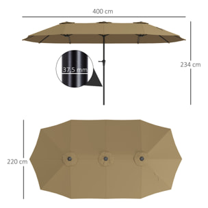 Sombrilla Doble 4x2,2 m Sombrilla Terraza Exterior con Manivela Manual Impermeable y Protección UV30+ Parasol Grande para Terraza Playa Piscina Café