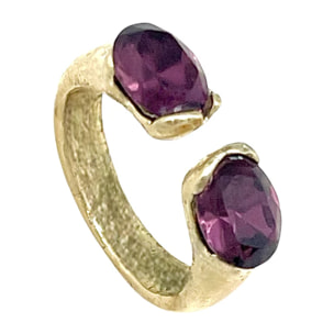 Anillo doble cristal abierto alianza dorado chapado latón cristal Sw amatista