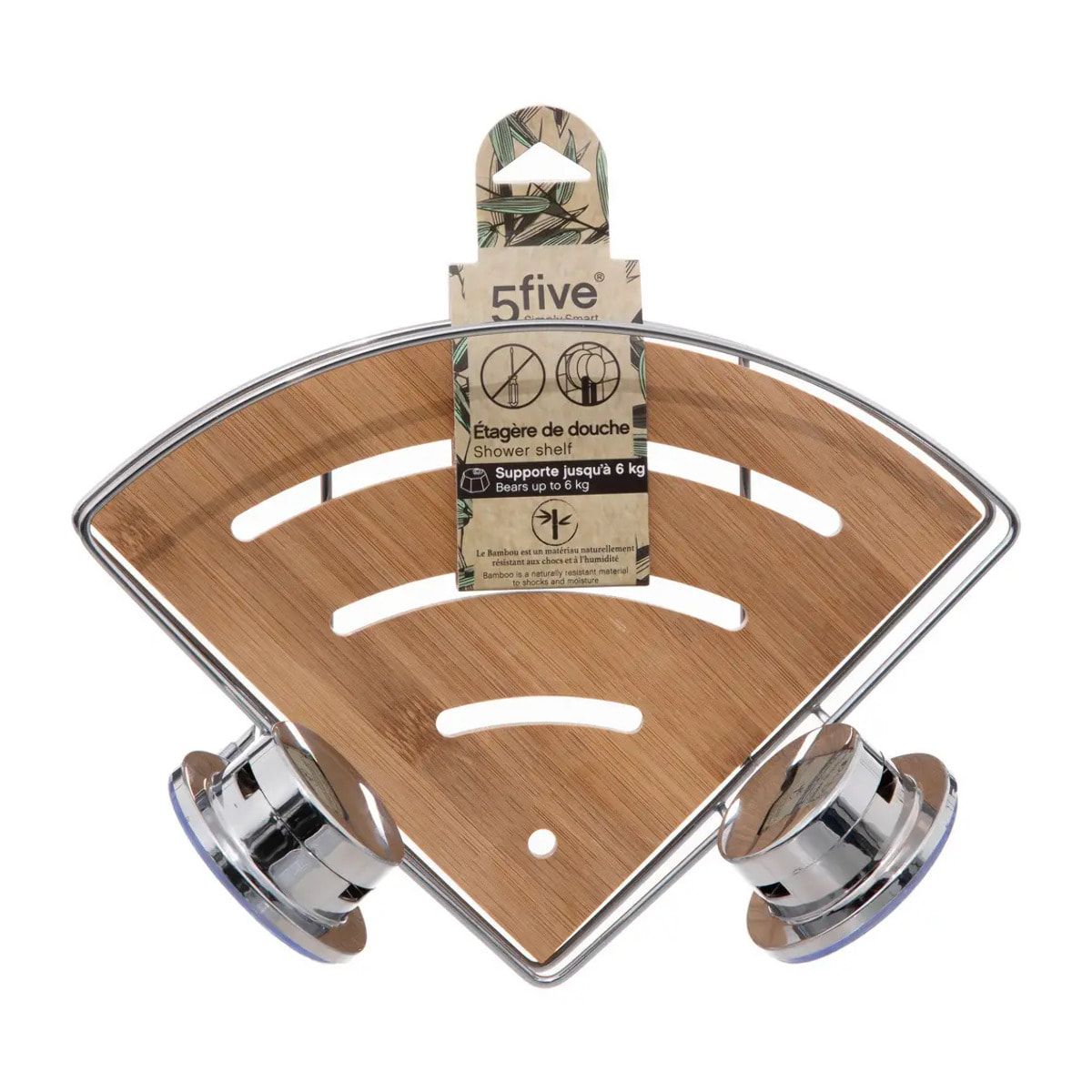 Étagère d'angle en métal et bambou