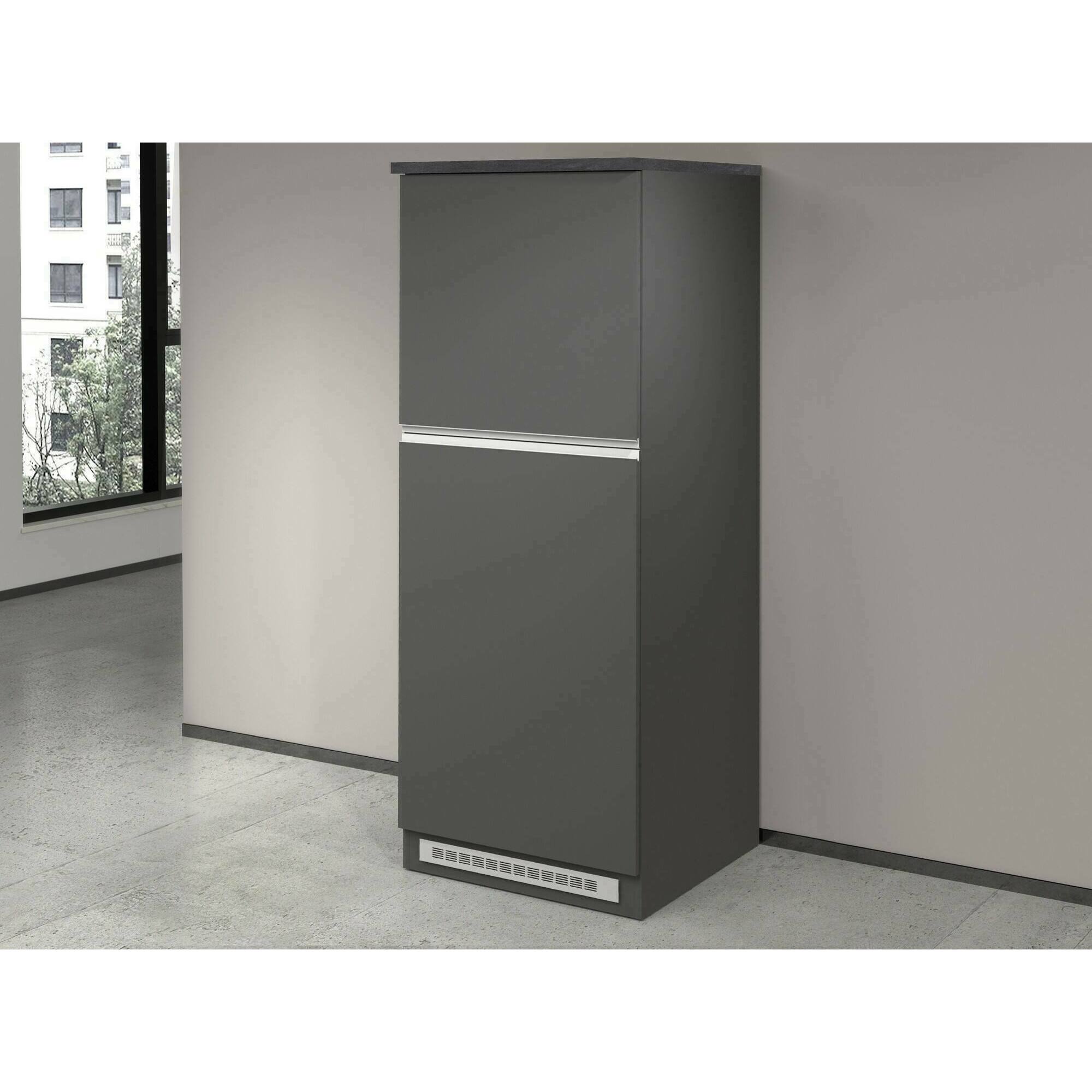 Dispensa da cucina Dcasasol, Mobile multiuso, Armadio porta frigo a 2 ante, 100% Made in Italy, 60x60h165 cm, Antracite e Ardesia