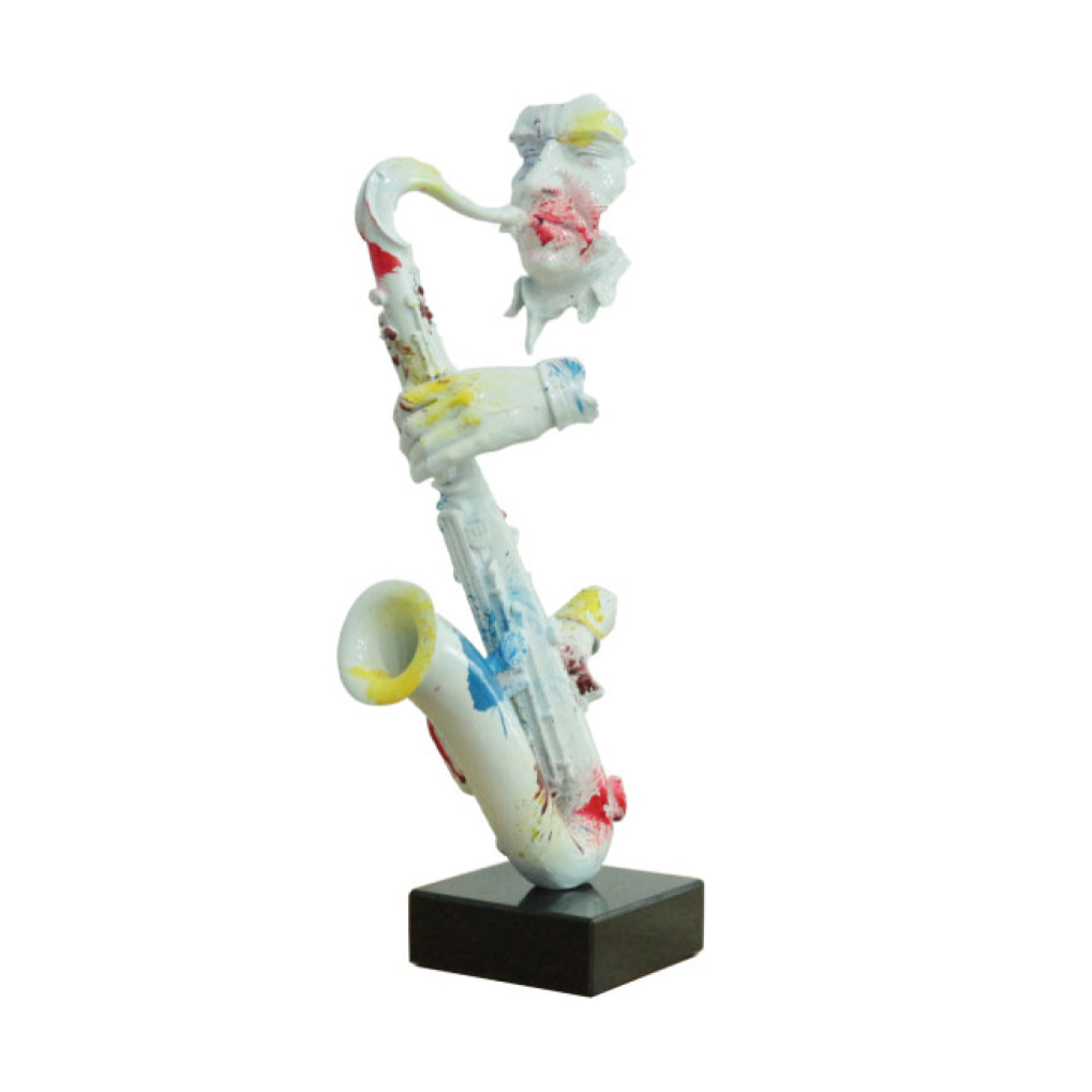 Statue saxophoniste en résine blanc & multicolore H62cm - SAXO 04