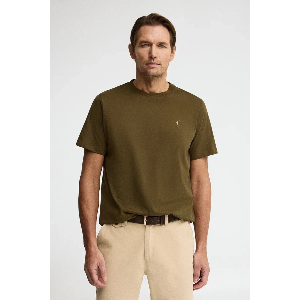 Maglietta kaki scuro a maniche corte e ricamo Rigby Go