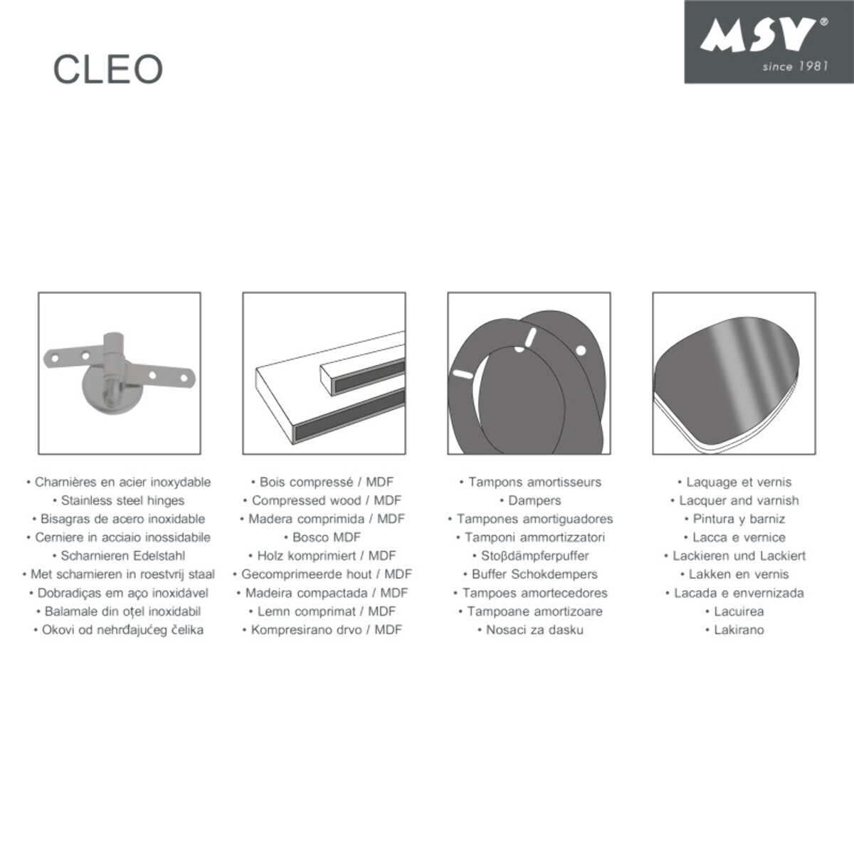 Abattant wc MDF CLEO Rose Poudré - Charnières Inox MSV