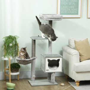 Árbol Rascador para Gatos, Árbol para Gatos 126 cm, Torre Escalador con Plataformas, Hamaca, Cueva, Cama, Postes de Sisal, Bolas y Cojines Lavables, Gris
