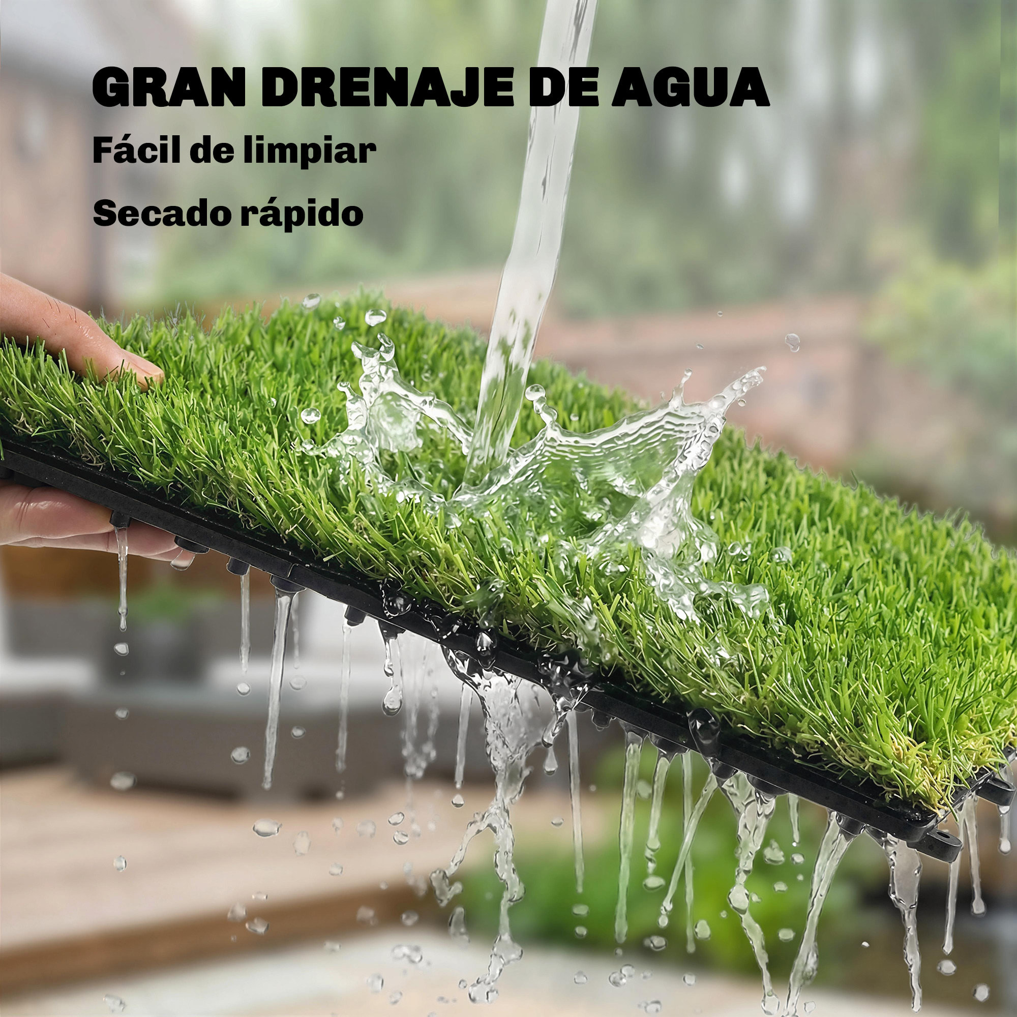 Césped Artificial de 22 Piezas, Alfombra Césped Artificial 30x30 cm, con Altura de Hierba 25 mm, Drenaje Automático, para Jardín, Terraza, Patio, Balcón, Verde