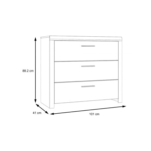 Commode 3 tiroirs en décor bois chêne - DAVID