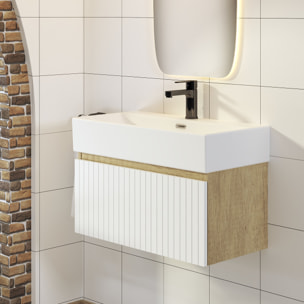 Conjunto de Baño Zel | Mueble Suspendido | 70 cm Blanco | Un Cajón | Lavabo Encastrado | No incluye Espejo | Mueble Montado| Alday
