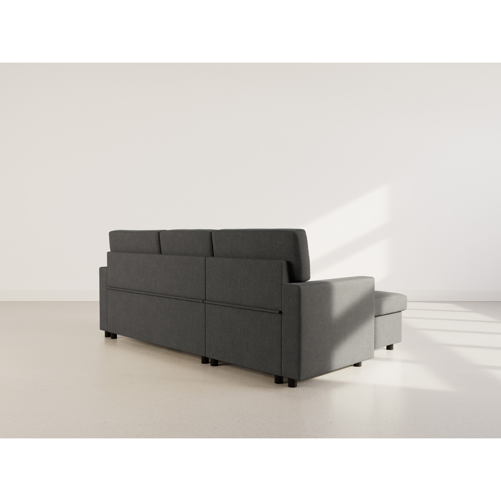 Meiya - canapé d'angle réversible 4 places convertible avec coffre en tissu - Gris foncé