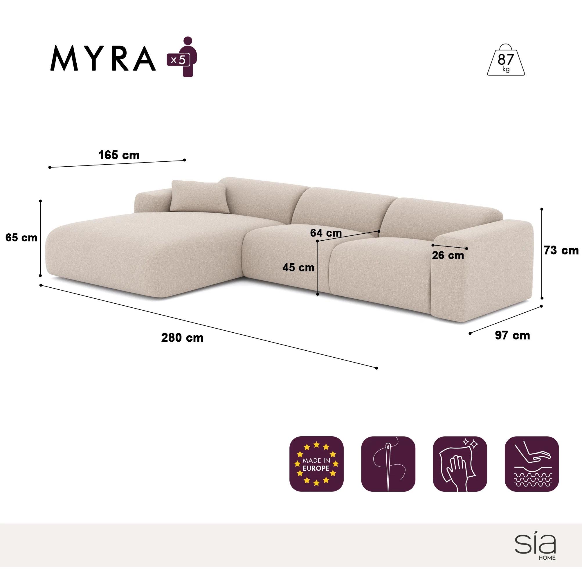 Canapé grand angle gauche MYRA Velours texturé