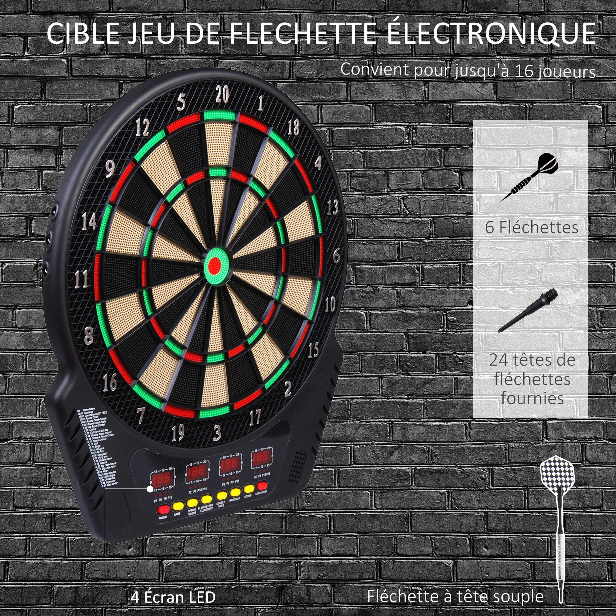 Cible jeu de flechettes électronique professionnel 243 jeux variés noir