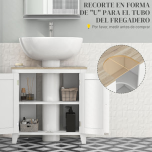 Mueble para Debajo del Lavabo Armario Lavabo con Pie Armario Bajo con 2 Puertas y Estante Ajustable Estilo Moderno 60x30x60 cm Blanco