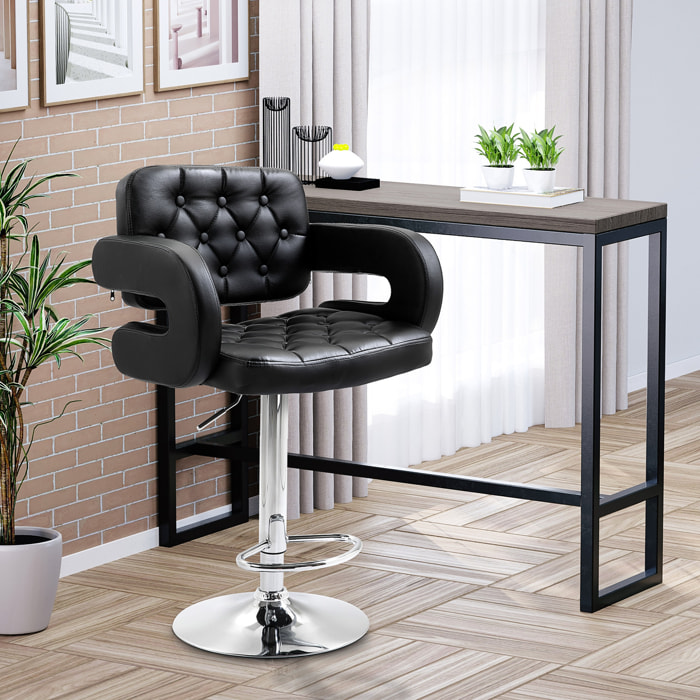 Tabouret de bar design Chesterfield - chaise de bar pivotante réglable grand confort - métal chromé noir