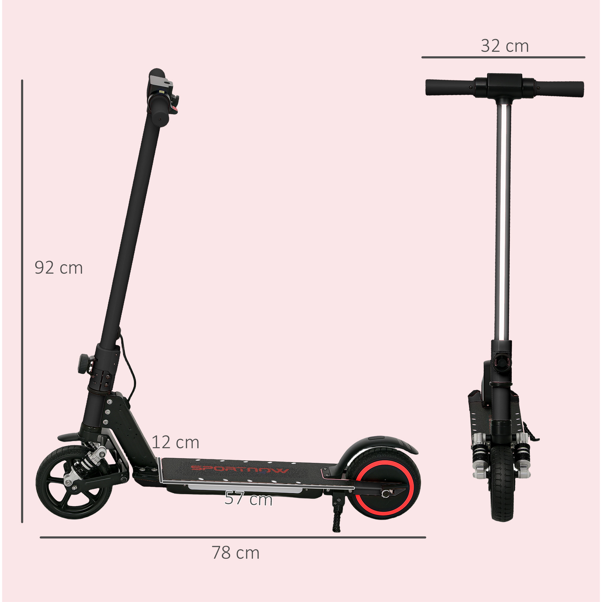 Trottinette électrique pliable LED 150W max. 14 Km/h enfant 6-14 ans double frein béquille alu noir
