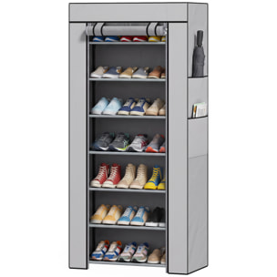HOMCOM Zapatero de 7 Niveles, Zapatero Estrecho de Acero con Funda de Tela no Tejida, 2 Bolsillos Laterales, Estantería para 14-21 Pares de Zapatos, para Recibidor, Entrada, Pasillo, Gris