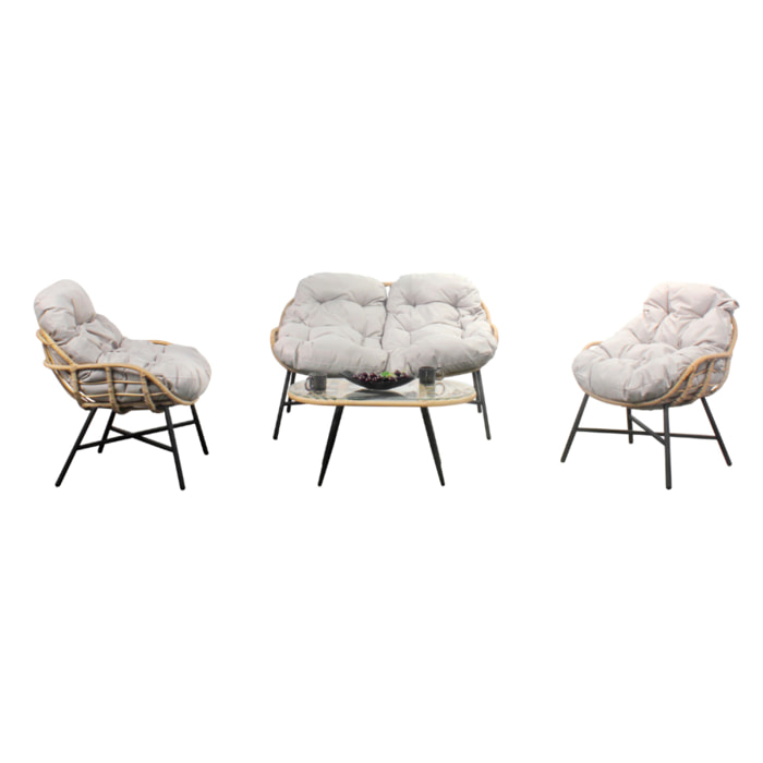 Salon de jardin 4 places canapé + fauteuils beige - CASMA
