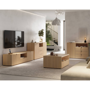 Judy - buffet bas 150 cm - 2 portes, 3 tiroirs et 1 niche - Bois