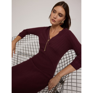 Motivi - Vestito flare in maglia a costine - Bordeaux