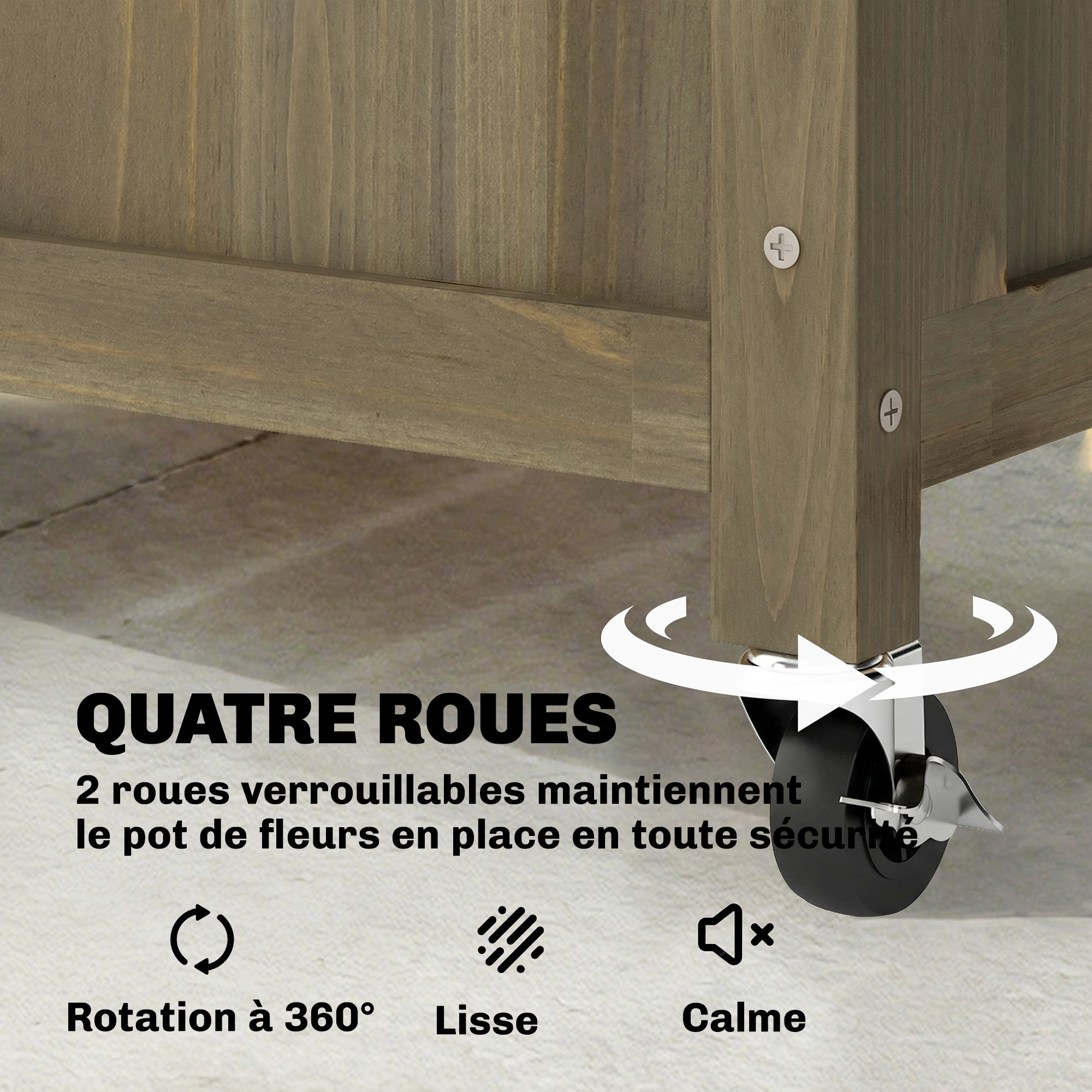 Jardinière mobile treillis haut acier noir bois traité carbonisation