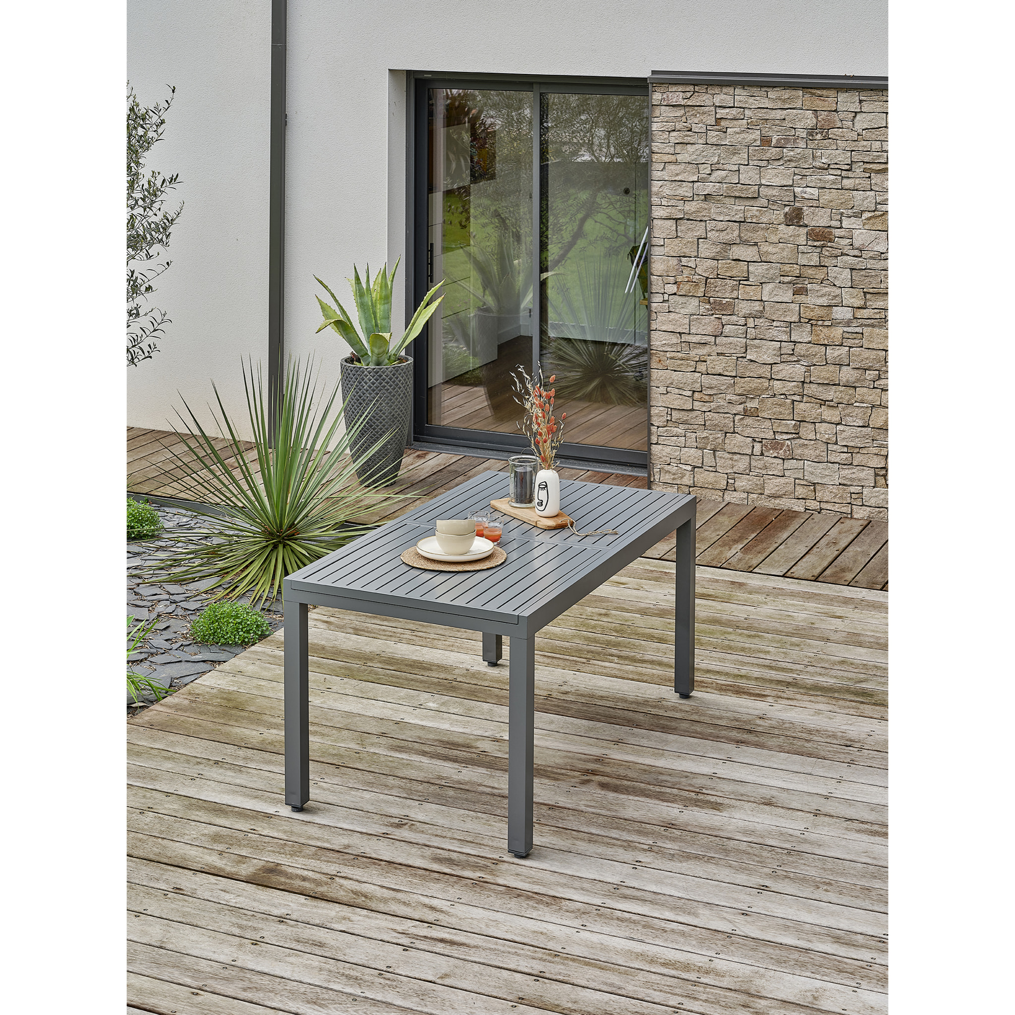 ORSINO - Table de jardin 8 places en aluminium - Gris anthracite