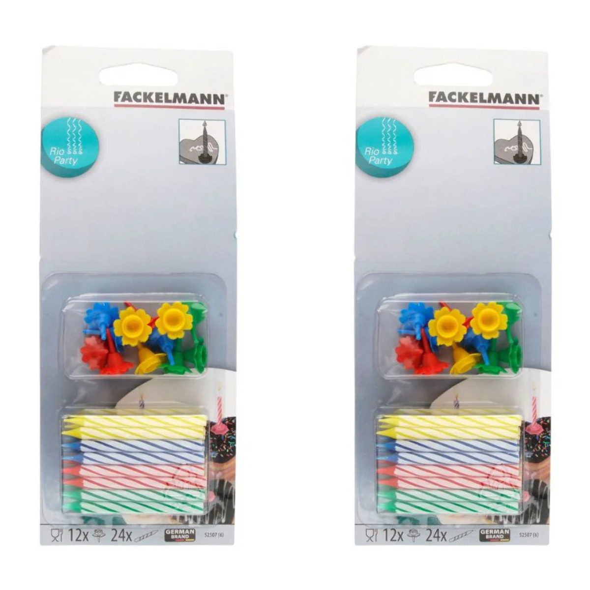 2 Lots de chacun 24 bougies d'anniversaire et 12 bobèches Fackelmann Rio Party