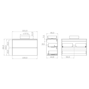 Ensemble de Salle de Bain Gloom | Meuble de Salle de Bain Suspendu | 100 cm Nature | Deux Tiroirs | Lavabo sur Plan | Meuble Monté | Alday