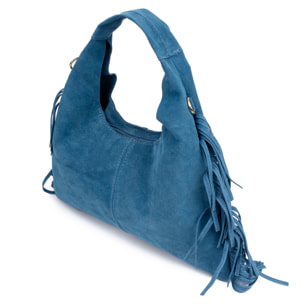 Barisciano bolso de hombro de mujer. Piel auténtica Gamuza, con flecos.