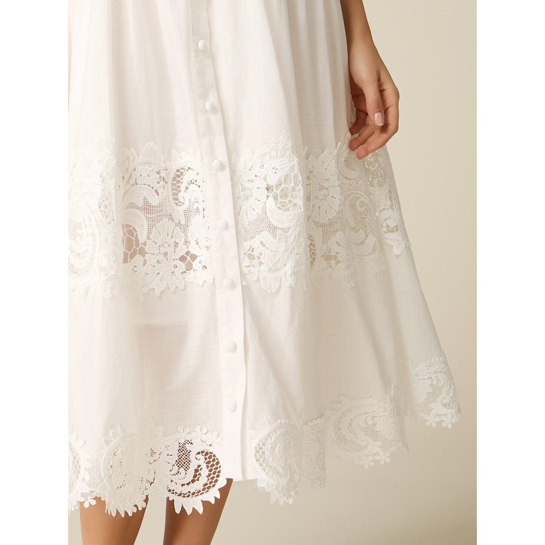 Oltre - Vestito chemisier in cotone con pizzo - Bianco