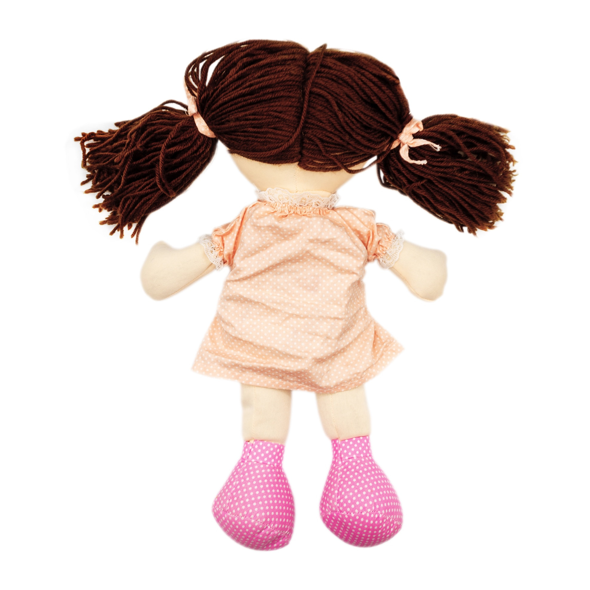 PELUCHE TÉRMICO: MUÑECA CASTAÑA CON VESTIDO Y COLORETES