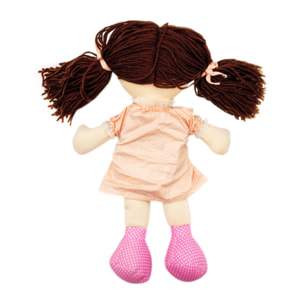 PELUCHE TÉRMICO: MUÑECA CASTAÑA CON VESTIDO Y COLORETES