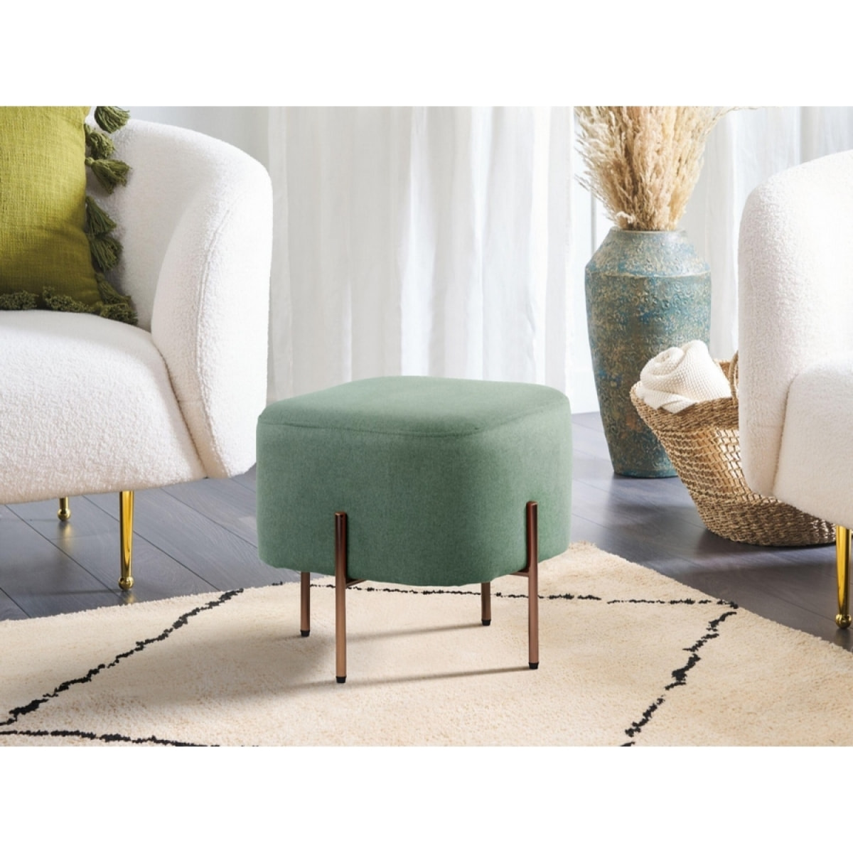 Pouf cubo con gambe oro in tessuto - Kate