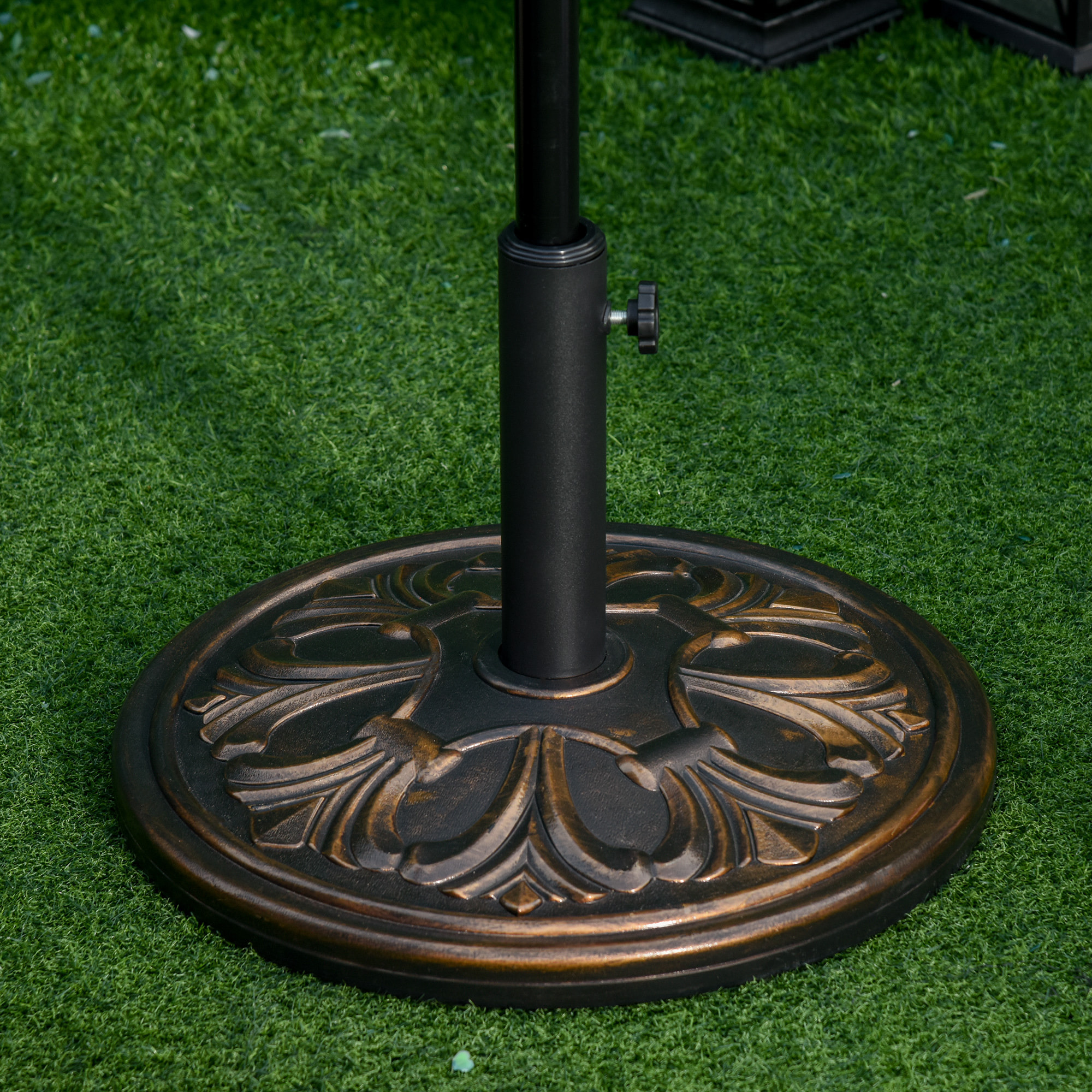 Base de Sombrilla Peso 13 kg Soporte para Parasol Redondo de HDPE y Cemento para Poste de Paraguas de Ø35/38/48 mm para Terraza Patio Jardín Playa Ø48x34 cm Bronce