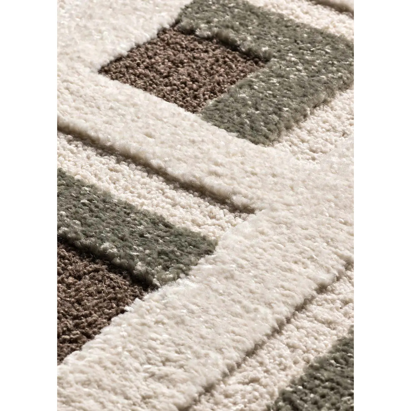 CANDELA Alfombra geométrica con relieve marrón y blanco, varias medidas disponibles.