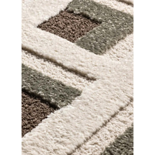 CANDELA Alfombra geométrica con relieve marrón y blanco, varias medidas disponibles.