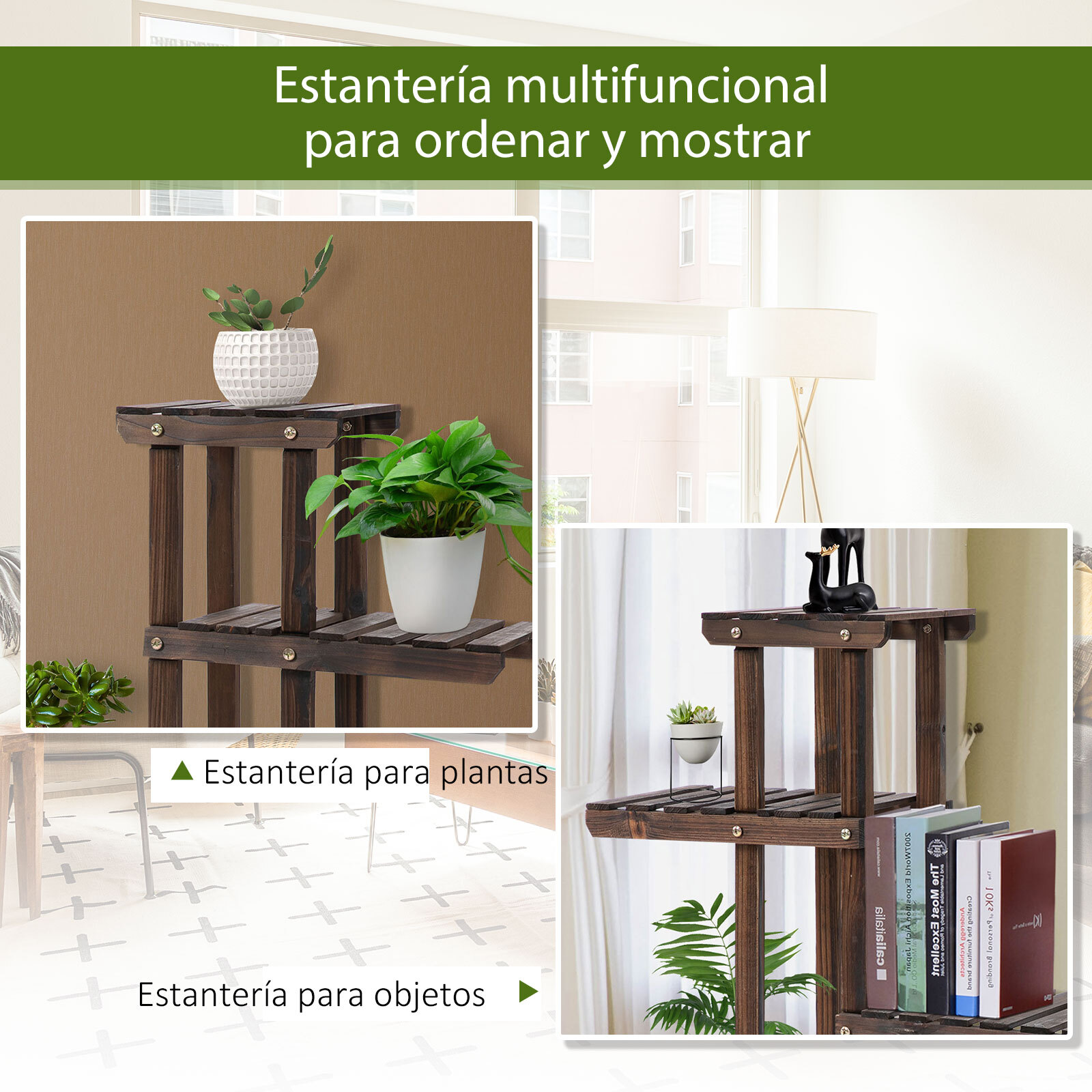 Estantería para Plantas de 4 Niveles con Ruedas Soporte para Macetas Soporte para Plantas para Interiores y Exteriores 123,5x33x80 cm Marrón