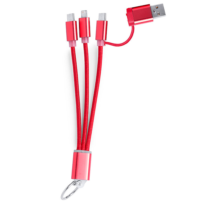 Cable Cargador triple Conexión Micro USB, Tipo C y Lightning 5V DC 2.4A