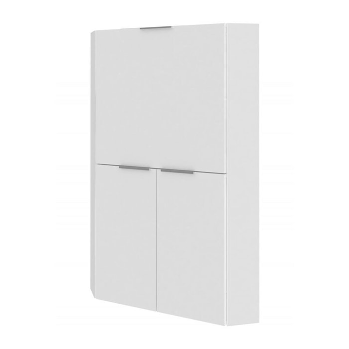 Scrivania Akiro, Mobile multiuso con scaffali e piano da lavoro, Tavolo multiuso per ufficio, Scrivania salvaspazio multiposizione, 100% Made in Italy, cm 70x57h140, Bianco lucido
