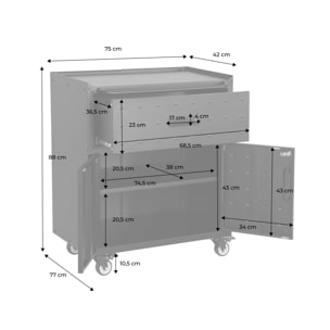 Meuble bas de rangement pour garage avec 1 tiroir et 2 portes
