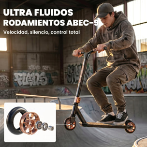 Scooter Acrobático, Scooter Freestyle con Manillar 360°, Rodamientos ABEC-9, Ruedas de PU de 120 mm, Marco de Aluminio Acero, Antideslizante, para Adolescentes, Adultos para Skatepark, Dorado