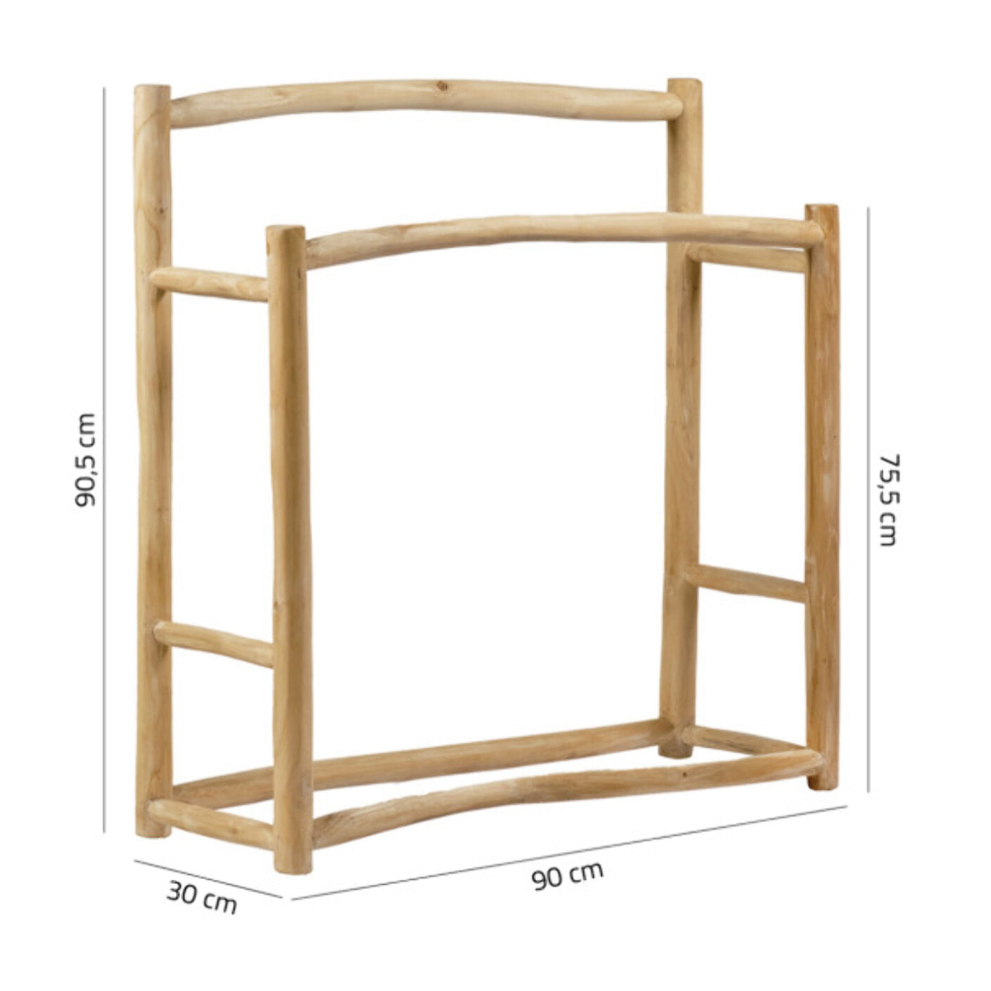 Porte serviettes 90 cm double portant en bois massif de teck - LEON