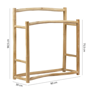Porte serviettes 90 cm double portant en bois massif de teck - LEON