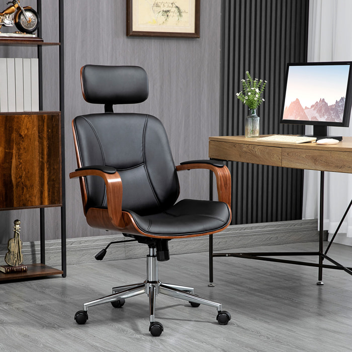 Chaise de bureau manager réglable design bois effet noyer synthétique noir