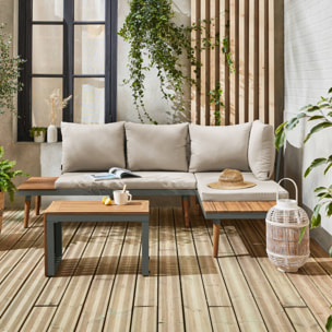 Salon de jardin kaki foncé. modulable en aluminium et bois d'acacia. 4 places. Sao Paulo.140 x 68 x 65cm