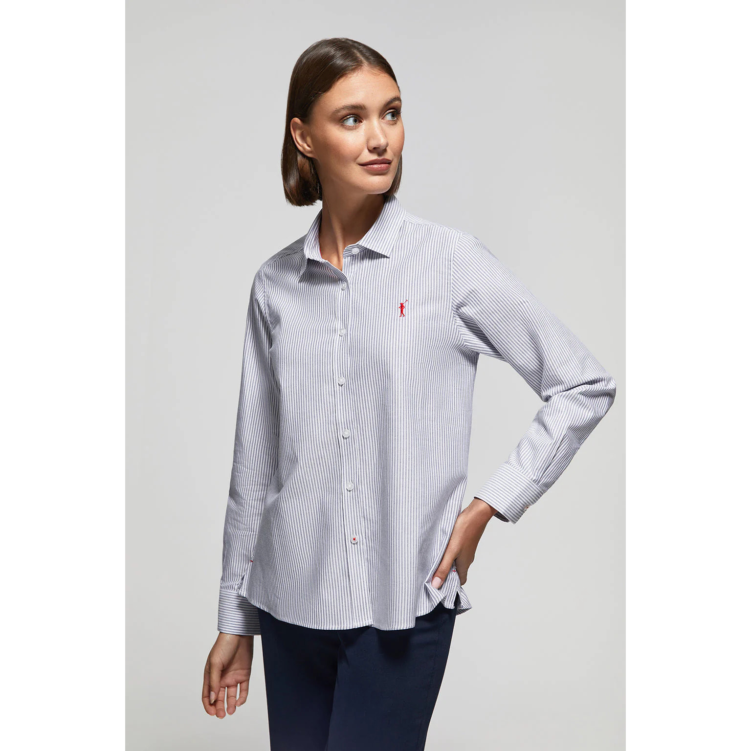 Camicia Oxford a righe blu marino con logo Rigby Go