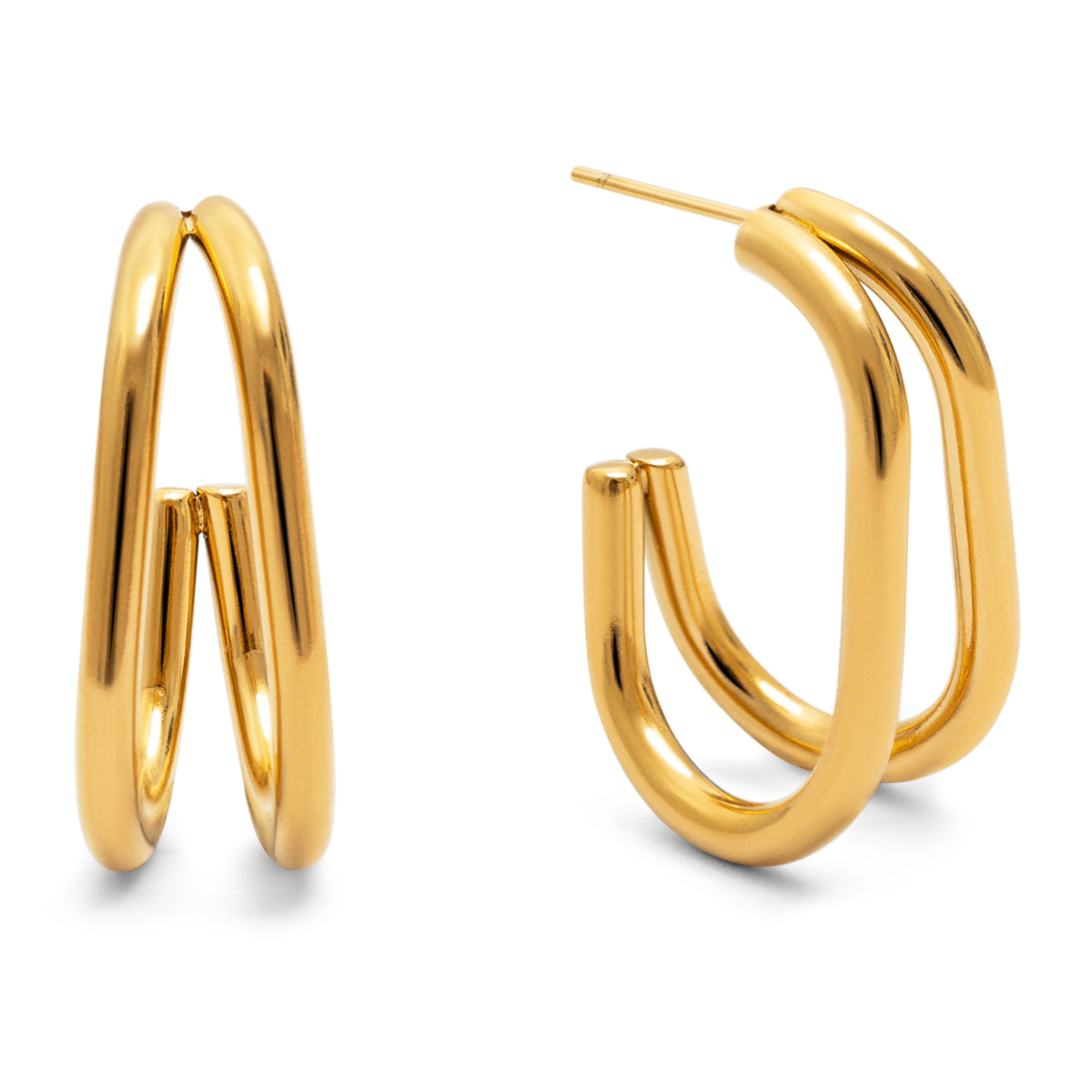 Pendientes Aro Doble Bossa Acero Baño Oro