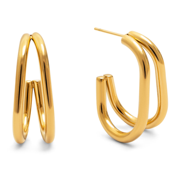 Pendientes Aro Doble Bossa Acero Baño Oro